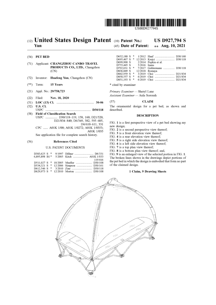pet canopy bed us patent