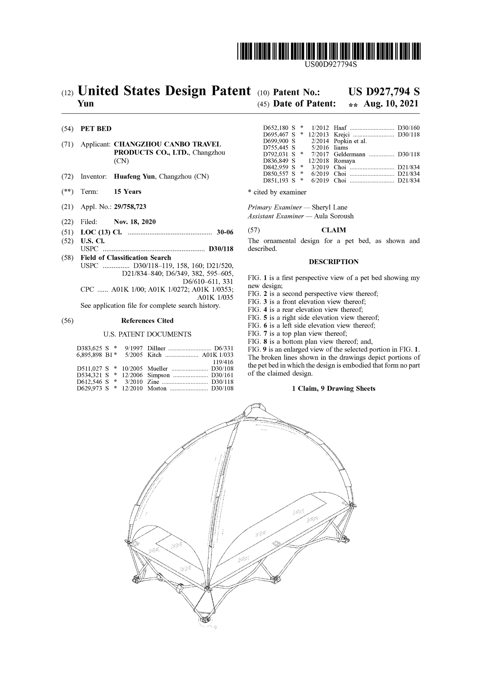 pet canopy bed us patent