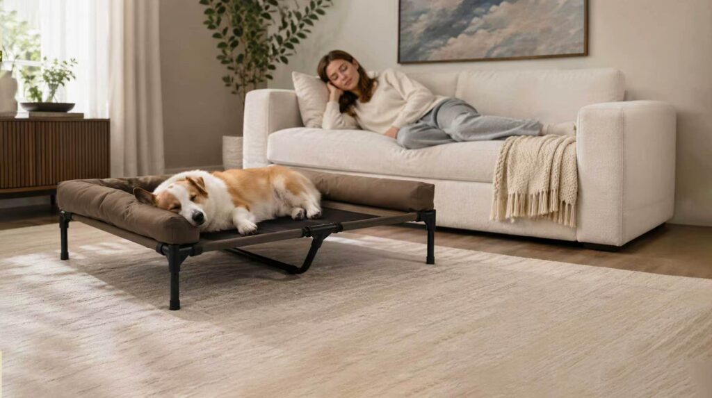 elevated pet bed with pillow