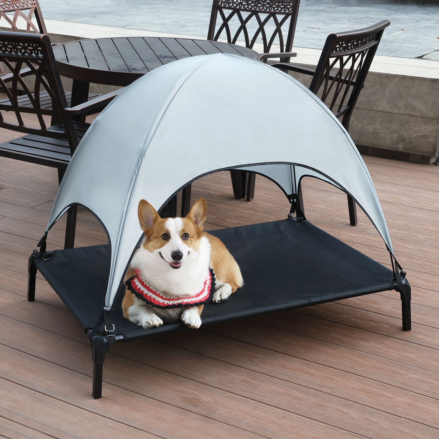 11raised outdoor dog bed with canopy