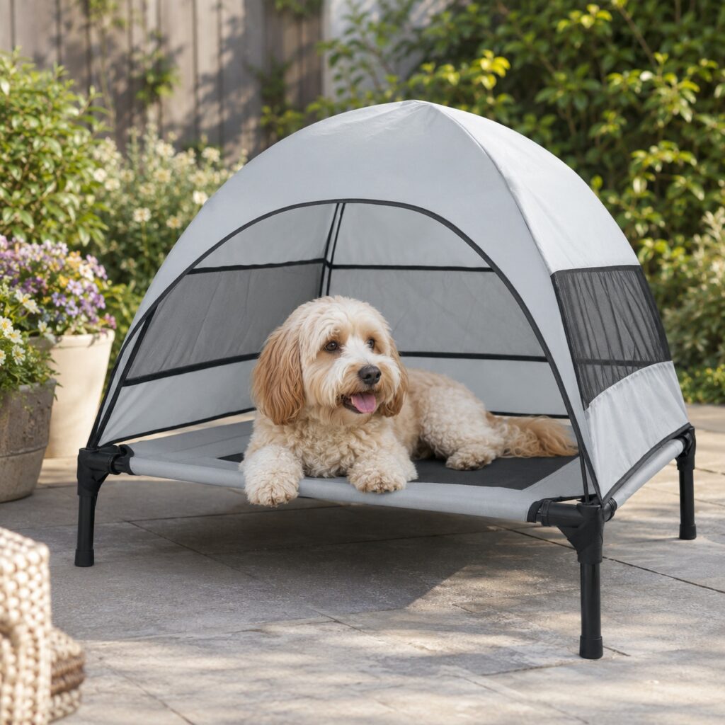 Cama dobrável e elevada para cães