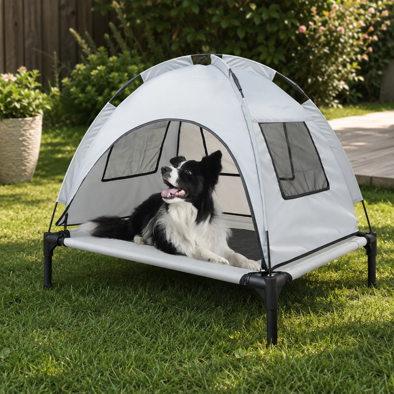 outdoor raised dog bed with canopy