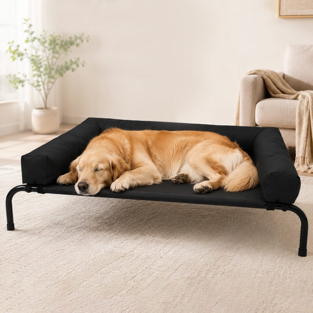 dog bed with pillow side