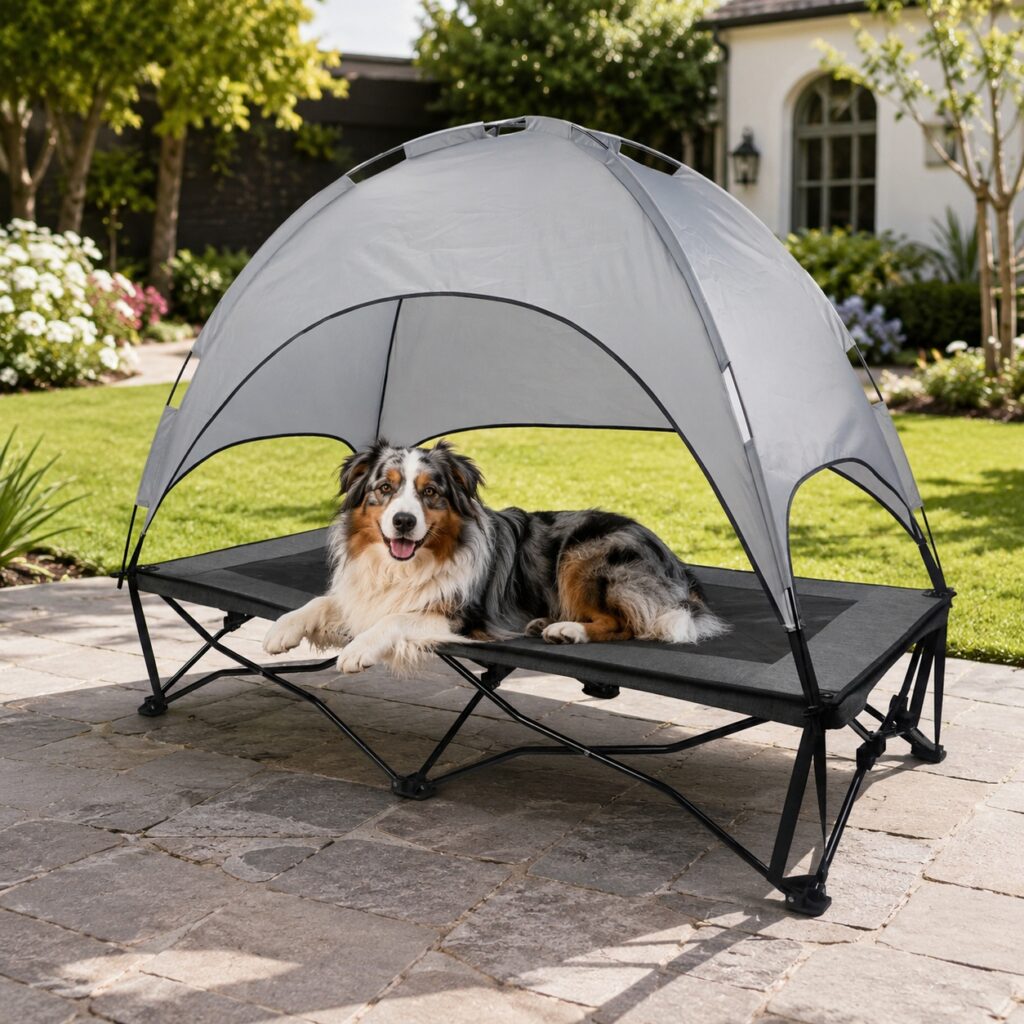outdoor dog bed with shade